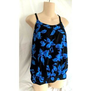 Lands' End Size 6 WOMENS Swim Blue Banded Tankini